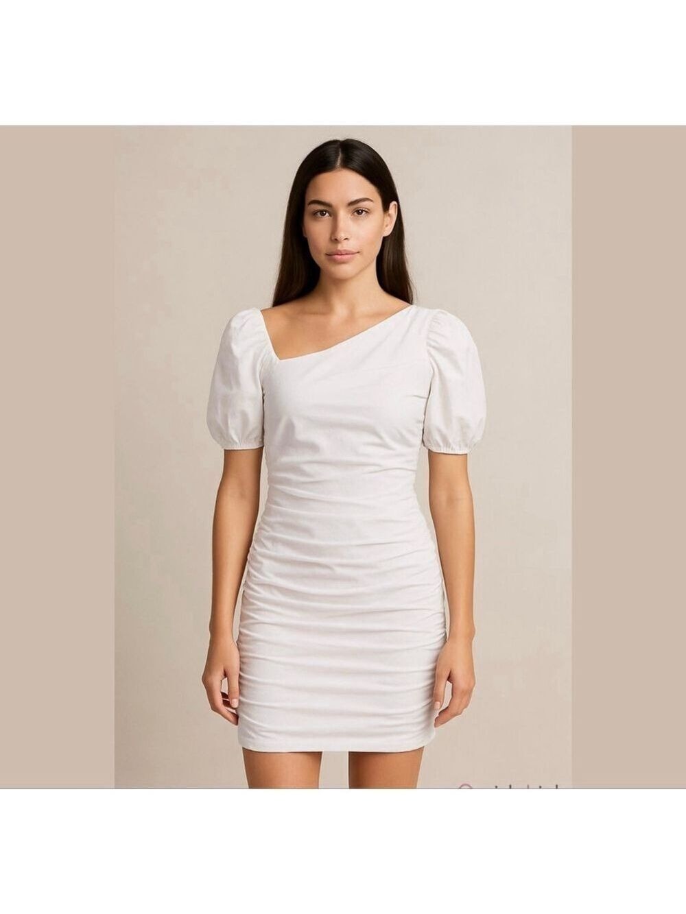 MAEVE By Anthropologie Designer White Body Rushed asymmetrical neck dress Sz L